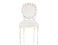 Chaise ancienne style Louis XVI bois teinte blanche cérusée et tissu bouclé blanc Chaise ancienne style Louis XVI bois teinte blanche cérusée et tissu bouclé blanc