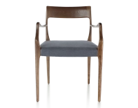 Chaise scandinave avec accoudoirs bois teinte marron foncé assise tissu gris Chaise scandinave avec accoudoirs bois teinte marron foncé assise tissu gris