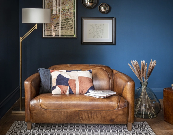 Canapé club cuir 2 places marron vintage