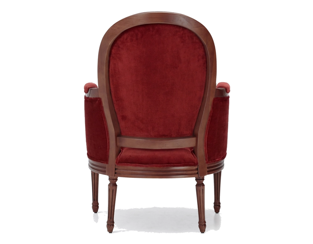 Sillón bergère moldurado estilo Luis XVI bois teinte ancienne et tissu bordeaux