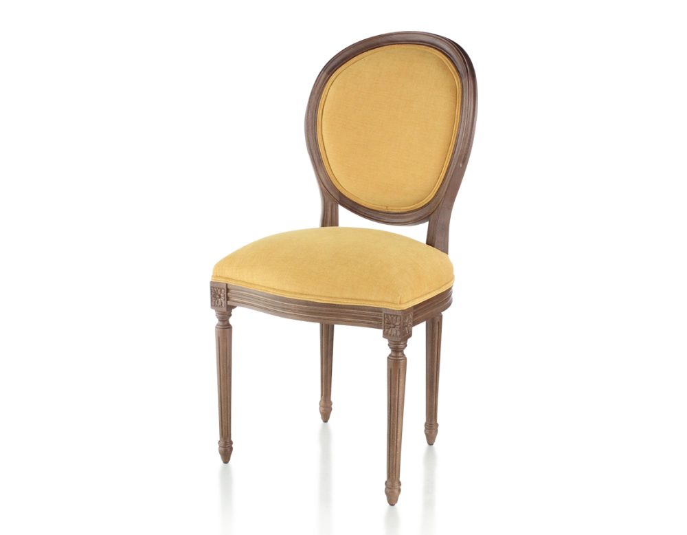 Chaise ancienne style Louis XVI bois teinte marron foncé et tissu jaune Chaise ancienne style Louis XVI bois teinte marron foncé et tissu jaune