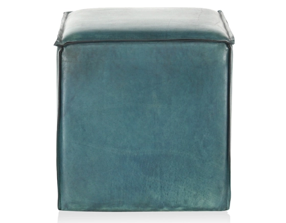Leather pouffe blue