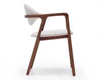 Designer armchair cherry wood stain and white bouclé fabric Designer armchair cherry wood stain and white bouclé fabric