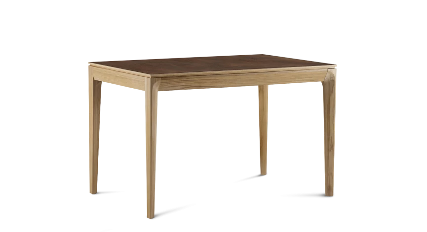 Table extensible 6 à 10 personnes en chêne et céramique allonges bois avec bois teinte naturelle et plateau céramique brun oxydé 140x90 cm