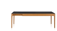 Table extensible 8 à 12 personnes en chêne et céramique allonges céramique avec bois teinte merisier et plateau et allonges céramique noire unie 180x100 cm