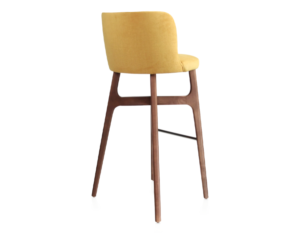 Bar stool h80 cm walnut-stained wood, yellow fabric seat Bar stool h80 cm walnut-stained wood, yellow fabric seat
