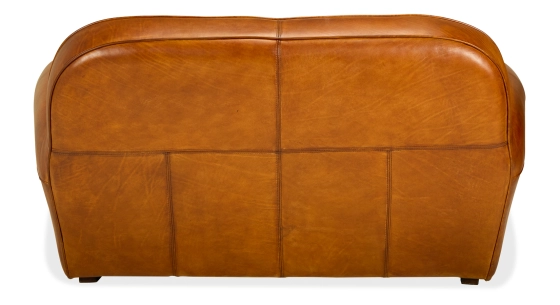 2 seater leather club sofa cognac piped armrests