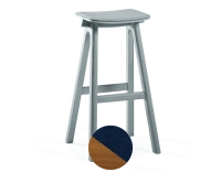 Tabouret de bar en chêne tapissé H80 cm bois teinte merisier assise tissu bleu marine Tabouret de bar en chêne tapissé H80 cm bois teinte merisier assise tissu bleu marine