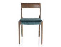 Chaise scandinave bois teinte marron foncé assise tissu velours bleu pétrole Chaise scandinave bois teinte marron foncé assise tissu velours bleu pétrole