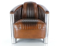 Fauteuil aviateur aluminium riveté et cuir marron vintage Fauteuil aviateur aluminium riveté et cuir marron vintage