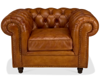 Fauteuil chesterfield cuir marron clair accoudoirs cloutés Fauteuil chesterfield cuir marron clair accoudoirs cloutés