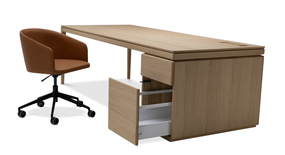 Bureau de direction chêne teinte naturelle plateau bois 250x100 Bureau de direction chêne teinte naturelle plateau bois 250x100