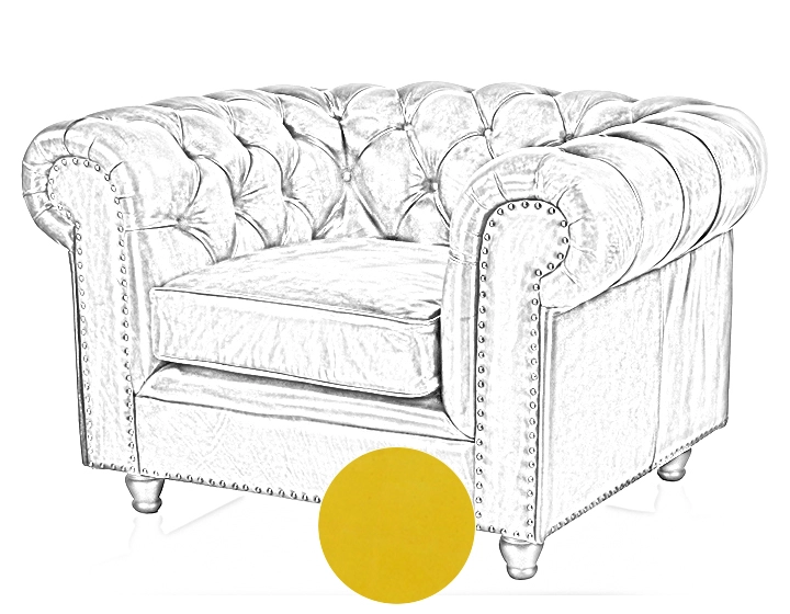 Chesterfield leather armchair yellow studded armrests Chesterfield leather armchair yellow studded armrests