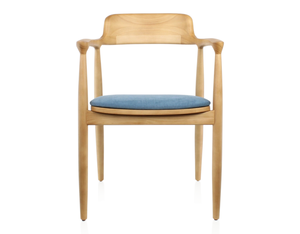 Scandinavian chair natural wood stain and denim fabric Scandinavian chair natural wood stain and denim fabric