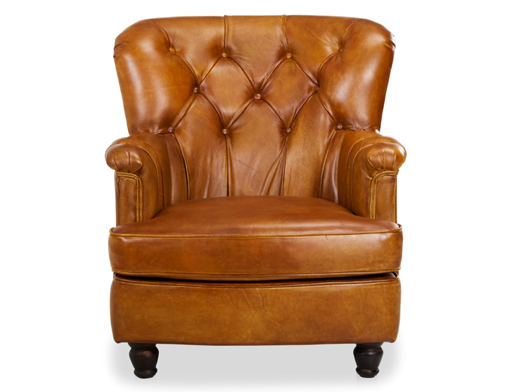 Fauteuil Chesterfield cuir cognac moyen dossier Fauteuil Chesterfield cuir cognac moyen dossier
