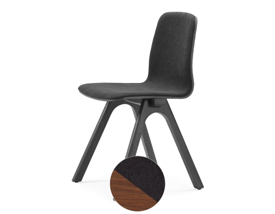 Chaise design en chêne tapissé bois teinte noyer assise tissu gris anthracite