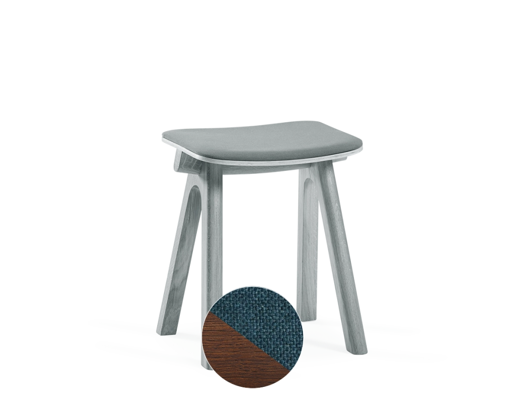 Tabouret en chêne tapissé H45 cm bois teinte marron foncé assise tissu bleu océan Tabouret en chêne tapissé H45 cm bois teinte marron foncé assise tissu bleu océan