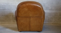 Leather club armchair dark brown studded armrests