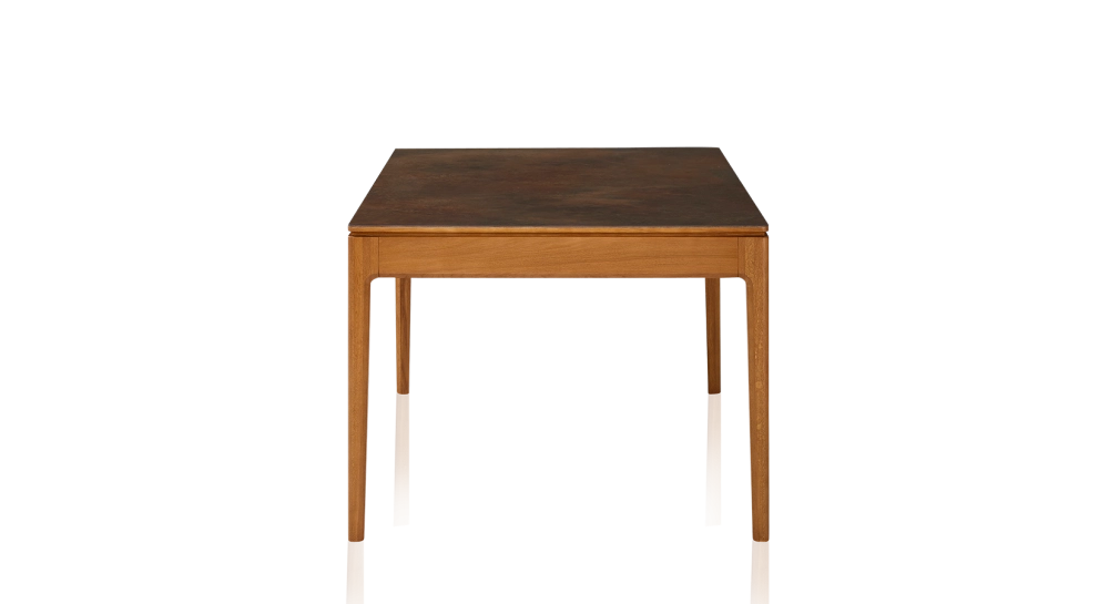 8 person oak and ceramic dining table with cherry-stained wood and oxidised brown ceramic top 210x90 cm 8 person oak and ceramic dining table with cherry-stained wood and oxidised brown ceramic top 210x90 cm