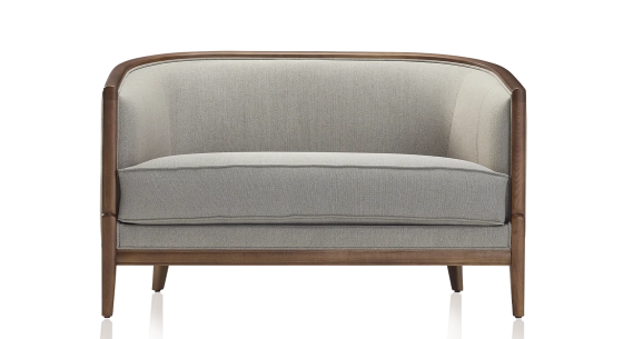 Antique 2 seater sofa walnut-stained wood and light grey fabric