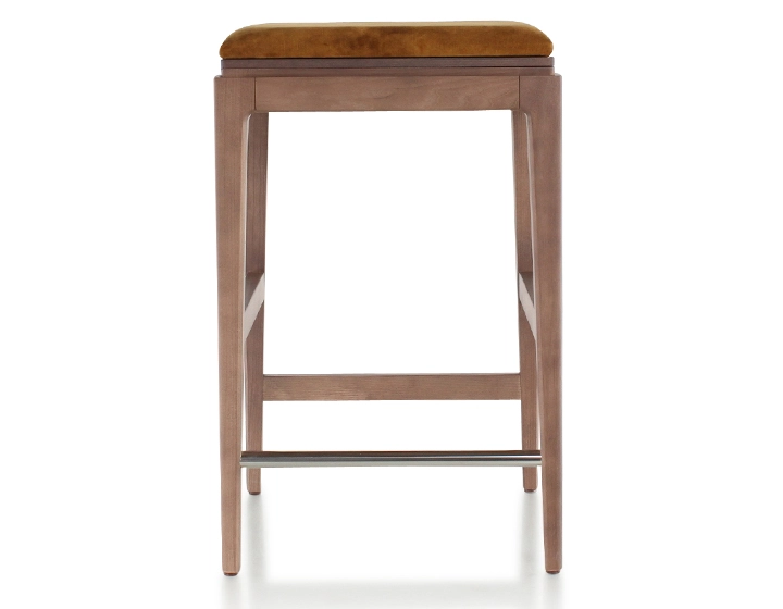 Tabouret de bar design H60 cm bois teinte noyer assise tissu velours bronze Tabouret de bar design H60 cm bois teinte noyer assise tissu velours bronze