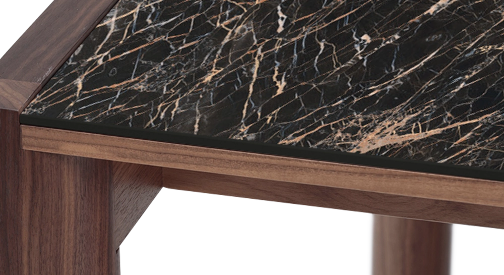 Table extensible 8 à 12 personnes en noyer et céramique allonges céramique bois teinte naturelle et céramique effet marbre noir m2 180x100 cm Table extensible 8 à 12 personnes en noyer et céramique allonges céramique bois teinte naturelle et céramique effet marbre noir m2 180x100 cm