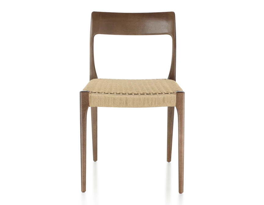 Chaise scandivave bois teinte marron foncé assise corde