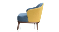 Fauteuil design tissu jaune et bleu jean