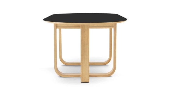 10 person oak and ceramic dining table with natural stained wood and plain black ceramic top 250x100 cm