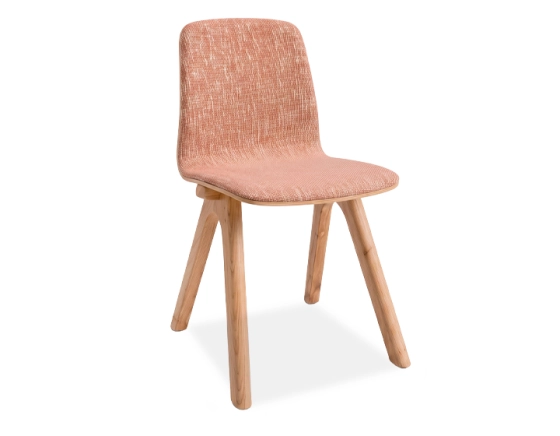 Upholstered oak designer chair wood stain X seat fabric Y