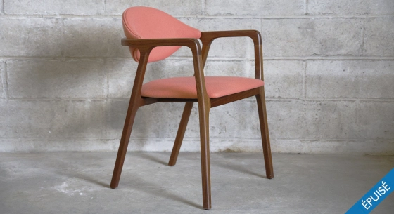 Walnut Designer armchair natural wood finish and brown fabric