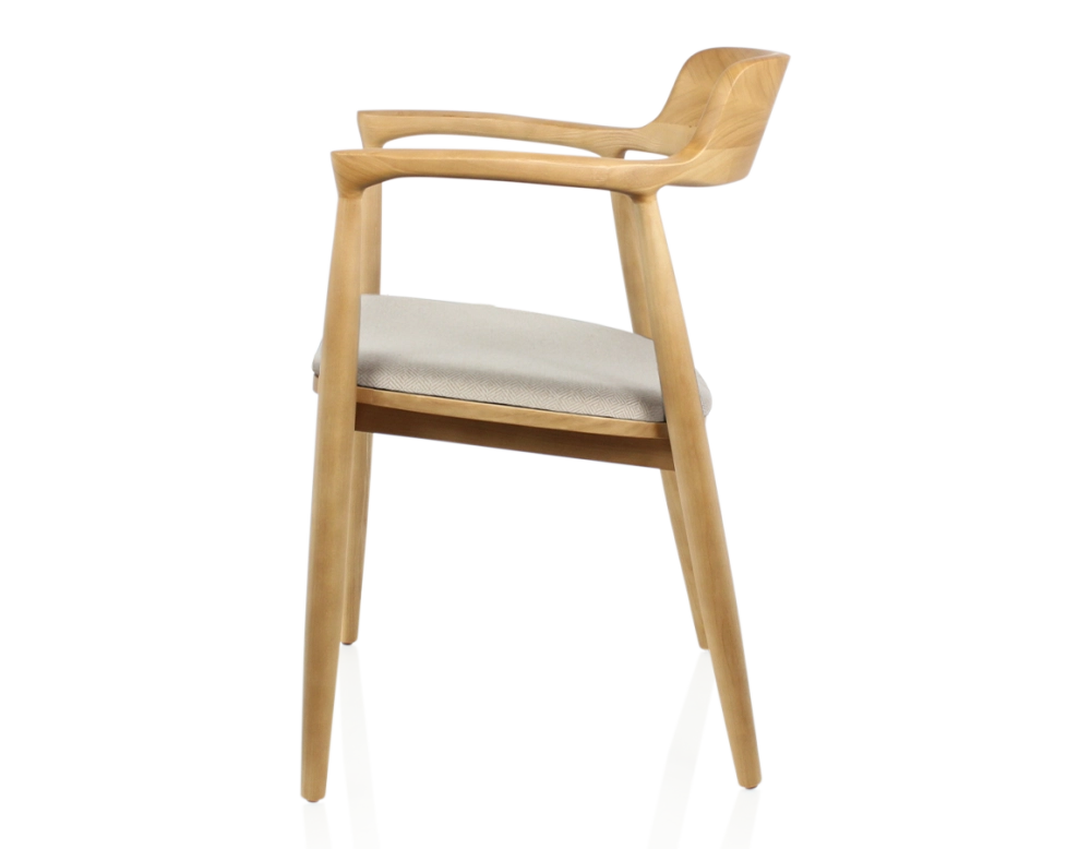 Chaise scandinave bois teinte naturelle assise tissu chevron beige Chaise scandinave bois teinte naturelle assise tissu chevron beige