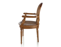 Chaise ancienne style Louis XVI avec accoudoirs bois teinte ancienne assise et dossier cannés Chaise ancienne style Louis XVI avec accoudoirs bois teinte ancienne assise et dossier cannés