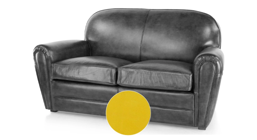 2 seater leather club sofa yellow piped armrests 2 seater leather club sofa yellow piped armrests