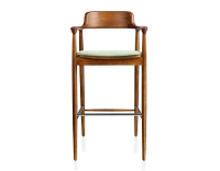 Bar stool h80 cm cherry-stained wood green fabric seat Bar stool h80 cm cherry-stained wood green fabric seat