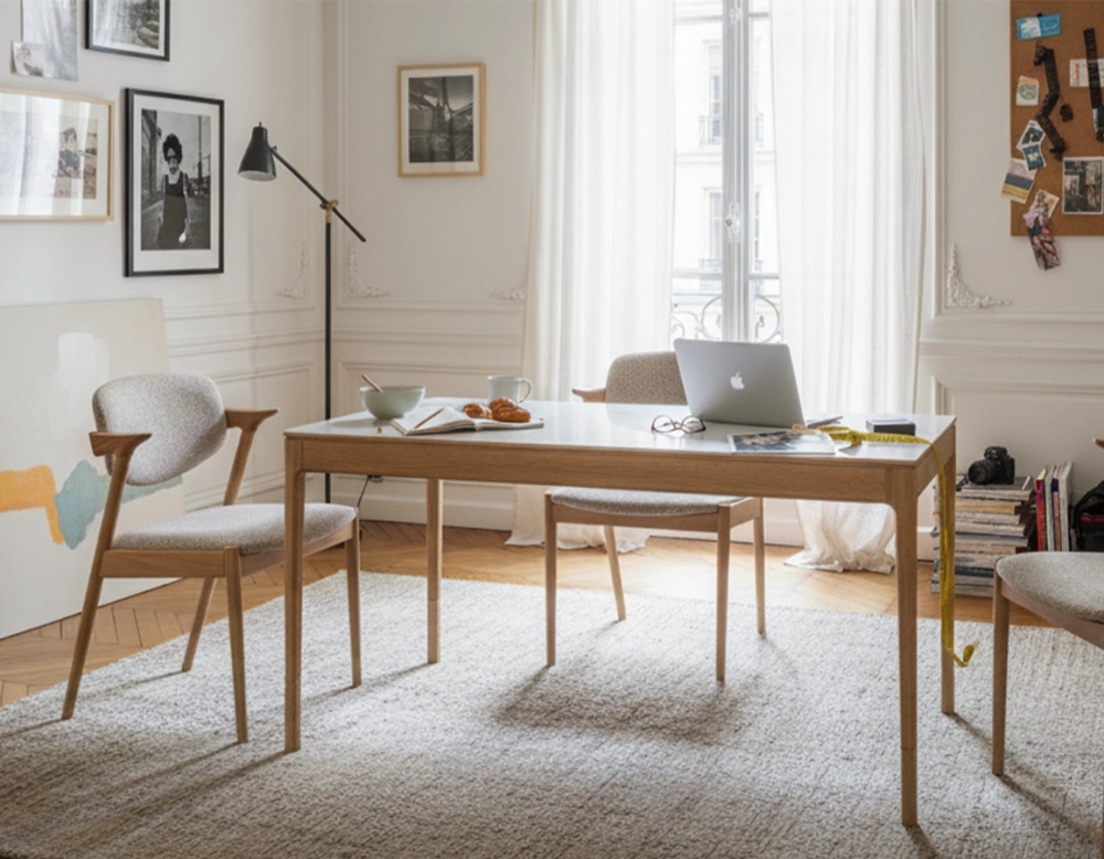 Chaise scandinave bois teinte naturelle assise tissu fusion