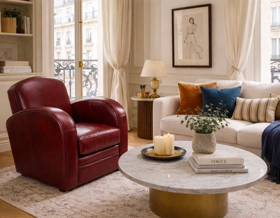 Fauteuil club cuir rouge carmin