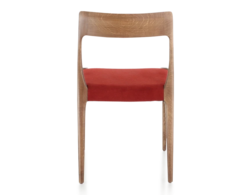 Chaise scandivave bois teinte noyer assise tissu bordeaux