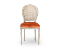 Louis XVI style antique chair white cerused wood with cane back and terracotta velvet seat. Louis XVI style antique chair white cerused wood with cane back and terracotta velvet seat.