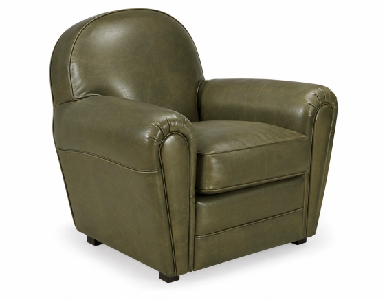 Sillón club de piel verde oliva reposabrazos ribete