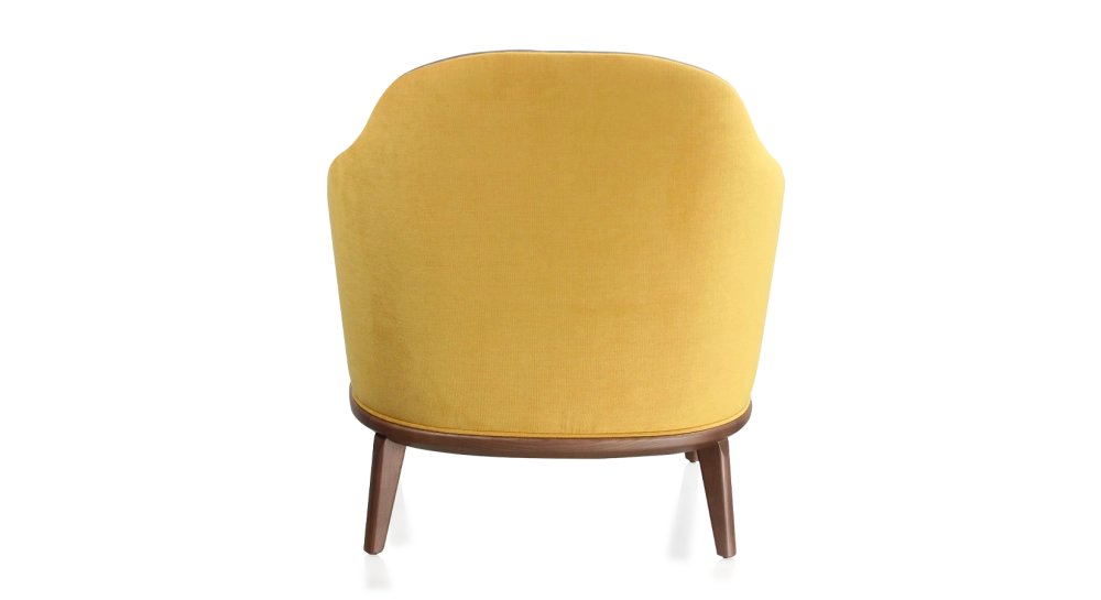 Fauteuil design tissu jaune et bleu jean