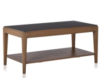 Rectangular coffee table in oak and ceramic with shelf in walnut-stained wood with plain black ceramic top 100x50 cm Rectangular coffee table in oak and ceramic with shelf in walnut-stained wood with plain black ceramic top 100x50 cm