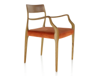 Scandinavian armchair with armrests cherry-stained wood, terracotta velvet seat Scandinavian armchair with armrests cherry-stained wood, terracotta velvet seat