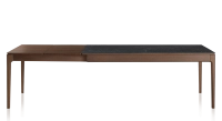 Table extensible 8 à 12 personnes en chêne et céramique allonges bois avec bois teinte marron foncé et plateau céramique effet ardoise 160x100 cm Table extensible 8 à 12 personnes en chêne et céramique allonges bois avec bois teinte marron foncé et plateau céramique effet ardoise 160x100 cm