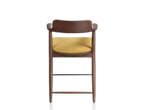 Tabouret de bar h60 cm bois teinte noyer assise tissu jaune Tabouret de bar h60 cm bois teinte noyer assise tissu jaune