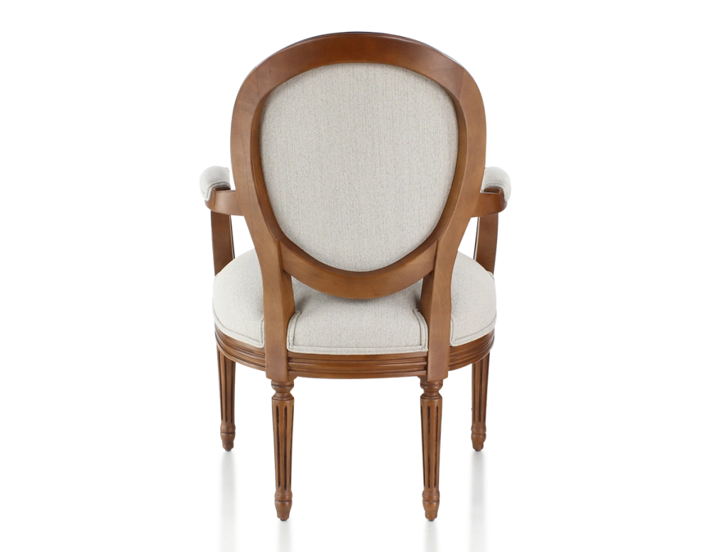 Fauteuil ancien style Louis XVI bois teinte ancienne et tissu beige naturel Fauteuil ancien style Louis XVI bois teinte ancienne et tissu beige naturel
