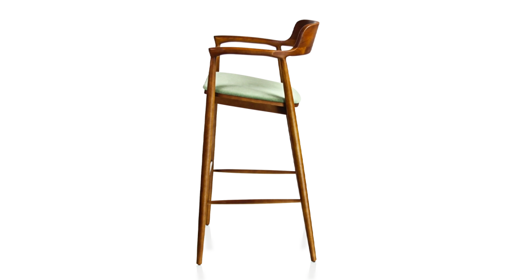 Tabouret de bar h80 cm bois teinte merisier assise tissu vert