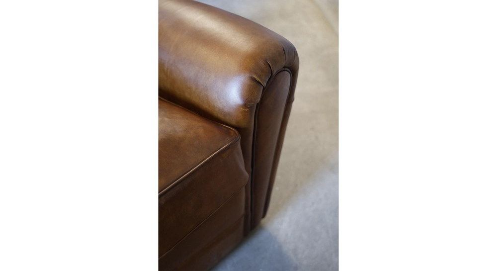 Leather club armchair dark brown studded armrests