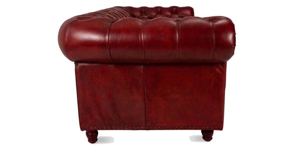 Sofá Chesterfield de piel de 3 plazas rojo carmín reposabrazos con tachuelas