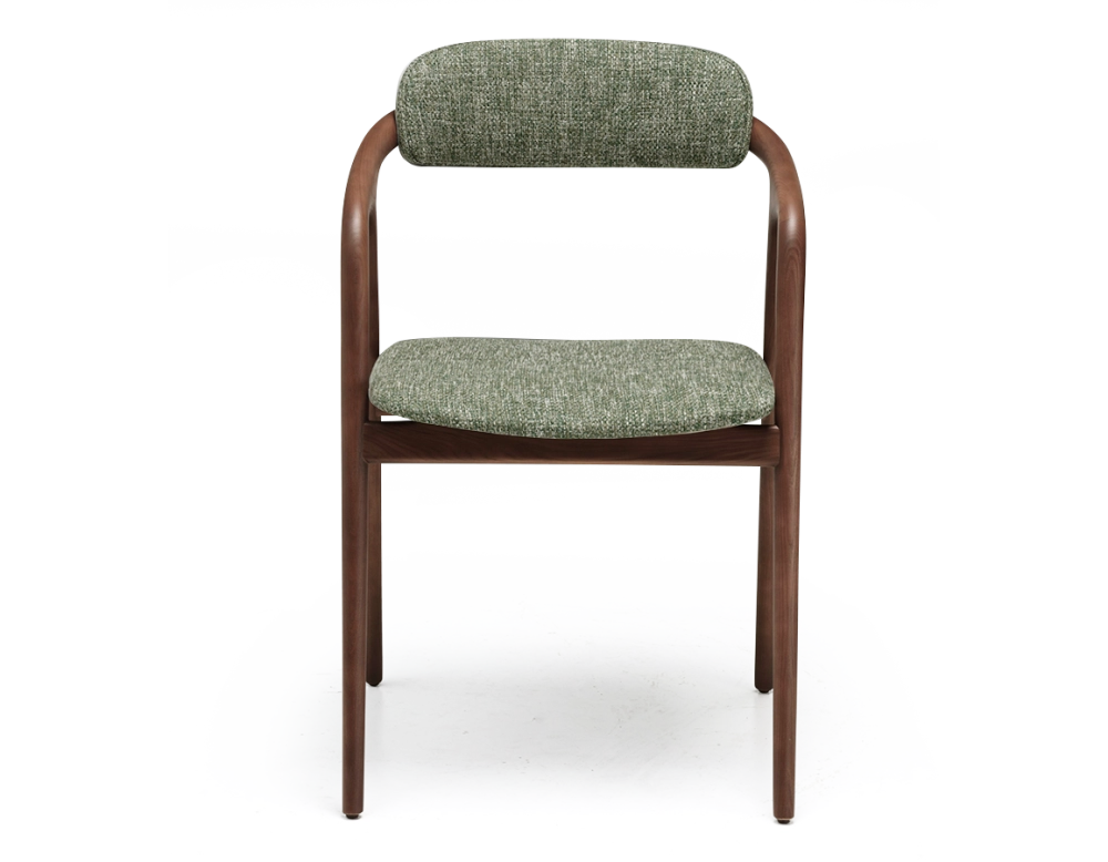 Scandinavian chair walnut wood with a beige mottled green fabric seat. Scandinavian chair walnut wood with a beige mottled green fabric seat.